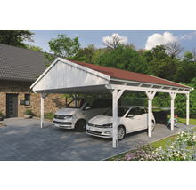 Doppelcarport aus Holz mit zwei Fahrzeugen