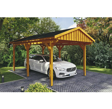 Carport simple SKAN Holz Fichtelberg avec bardeaux noir 317 x 566 cm chêne clair