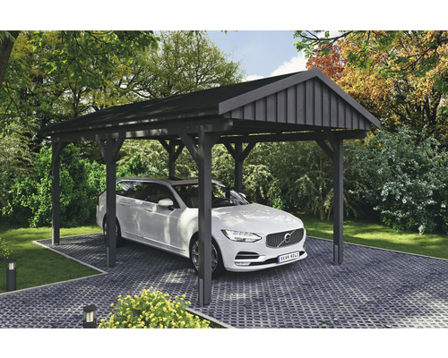 Carport simple SKAN Holz Fichtelberg avec bardeaux noir 317 x 566 cm ardoise