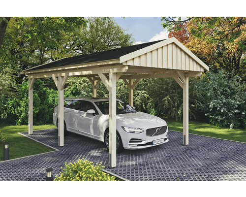 Carport simple SKAN Holz Fichtelberg avec bardeaux noir 317 x 566 cm naturel