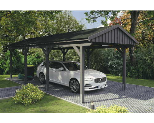 Einzelcarport SKAN Holz Fichtelberg inkl. Dachschindeln schwarz 317 x 808 cm Schiefer