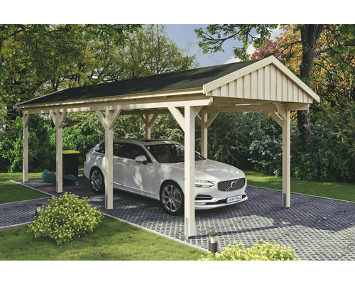 Carport simple SKAN Holz Fichtelberg avec bardeaux noir 317 x 808 cm naturel