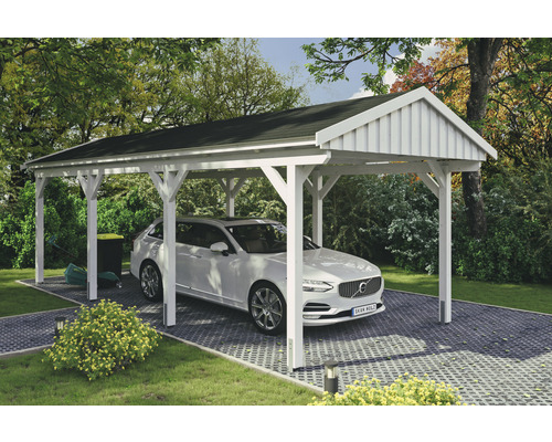 Carport simple SKAN Holz Fichtelberg avec bardeaux noir 317 x 808 cm blanc