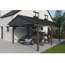 Carport simple SKAN Holz Fichtelberg avec bardeaux noir 423 x 566 cm ardoise