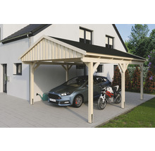 Carport simple SKAN Holz Fichtelberg avec bardeaux noir 423 x 566 cm naturel