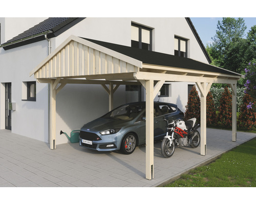 Carport simple SKAN Holz Fichtelberg avec bardeaux noir 423 x 566 cm naturel