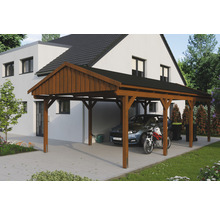 Carport simple SKAN Holz Fichtelberg avec bardeaux noir 423 x 808 cm noyer