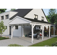 Carport simple SKAN Holz Fichtelberg avec bardeaux noir 423 x 808 cm blanc