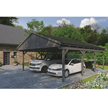 Doppelcarport SKAN Holz Fichtelberg inkl. Dachschindeln schwarz 618 x 808 cm Schiefer