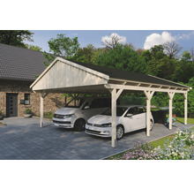 Doppelcarport aus Holz mit zwei Autos
