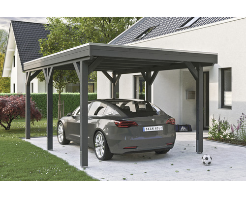 Carport simple SKAN Holz Grunewald avec film EPDM 321 x 554 cm ardoise