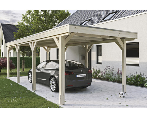 Carport simple SKAN Holz Grunewald avec film EPDM 321 x 796 cm naturel