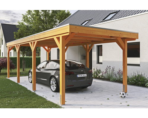 Carport simple SKAN Holz Grunewald avec film EPDM 321 x 796 cm chêne clair Carport simple SKAN Holz Grunewald avec film EPDM 321 x 796 cm chêne clair