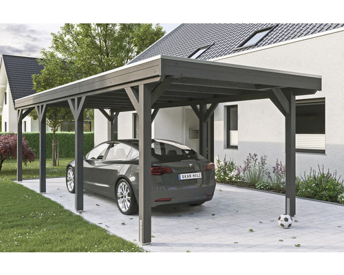 Carport simple SKAN Holz Grunewald avec film EPDM 321 x 796 cm ardoise