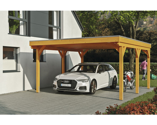 Carport simple SKAN Holz Grunewald avec film EPDM 427 x 554 cm chêne clair Carport simple SKAN Holz Grunewald avec film EPDM 427 x 554 cm chêne clair