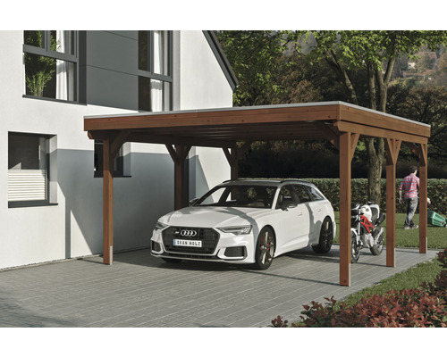 Einzelcarport SKAN Holz Grunewald inkl. EPDM Folie 427 x 554 cm Nussbaum Einzelcarport SKAN Holz Grunewald inkl. EPDM Folie 427 x 554 cm Nussbaum