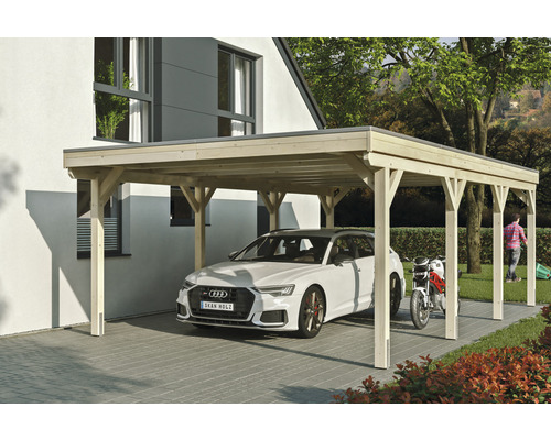 Carport simple SKAN Holz Grunewald avec film EPDM 427 x 796 cm naturel