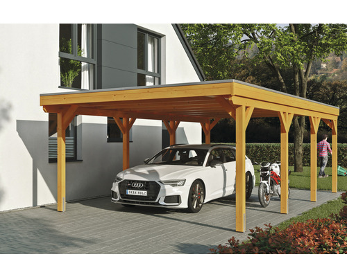 Einzelcarport SKAN Holz Grunewald inkl. EPDM Folie 427 x 796 cm Eiche hell