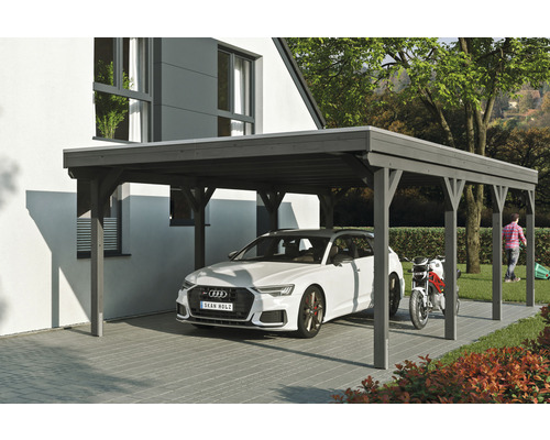 Carport simple SKAN Holz Grunewald avec film EPDM 427 x 796 cm ardoise