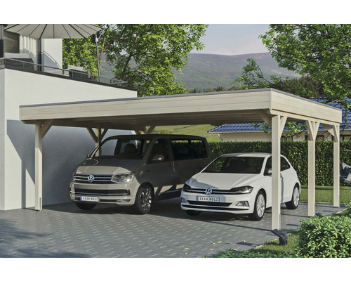 Carport double SKAN Holz Grunewald avec film EPDM 622 x 554 cm naturel