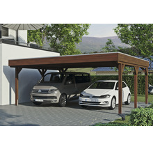 Double abri de voiture en bois avec deux voitures garées
