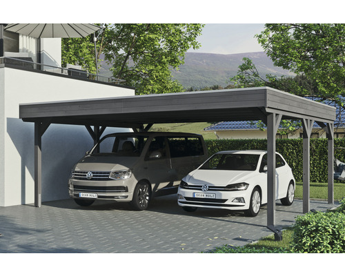 Carport double SKAN Holz Grunewald avec film EPDM 622 x 554 cm ardoise