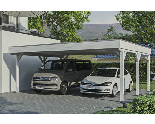 Carport double SKAN Holz Grunewald 622 x 554 cm blanc