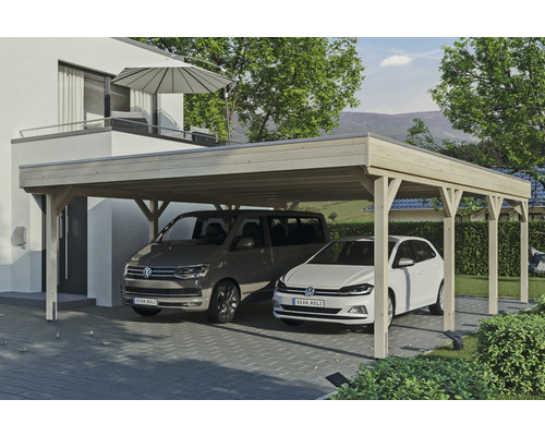 Carport double SKAN Holz Grunewald avec film EPDM 622 x 796 cm naturel