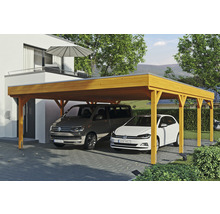 Holz Carport mit zwei geparkten Autos