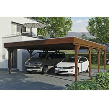 Doppelcarport SKAN Holz Grunewald inkl. EPDM Folie 622 x 796 cm Nussbaum