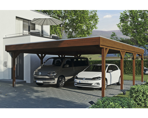 Carport double SKAN Holz Grunewald 622 x 796 cm noyer