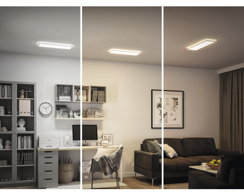 Montage de différentes vues de pièces avec un plafonnier avec différentes intensités lumineuses