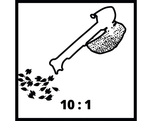 Symbol für einen Laubsauger mit einer Zerkleinerungsfunktion von 10 zu 1.