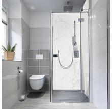 Salle de bains moderne avec douche à l''italienne, WC suspendu et carrelage gris