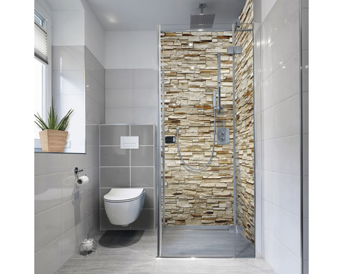 Panneau mural de douche mySpotti Fresh Rustical Bricks aspect pierre 210 x 100 cm FS-F3-1293