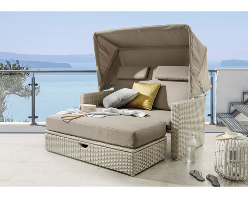 Gartenmöbelset Loungeset Destiny Florenz 2 -Sitzer bestehend aus: Hocker, inkl. Auflagen, Sofa Polyrattan Aluminium Weiß
