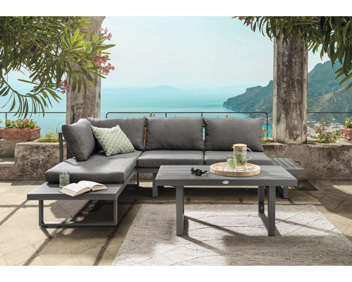 Loungeset Destiny Sea Point 4 -Sitzer bestehend aus: 2x Sofas, Tisch Aluminium Grau