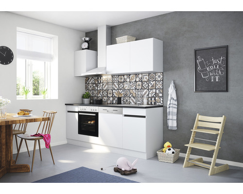 Optifit Küchenzeile mit Geräten Luca932 210 cm Frontfarbe weiß matt Korpusfarbe weiß zerlegt