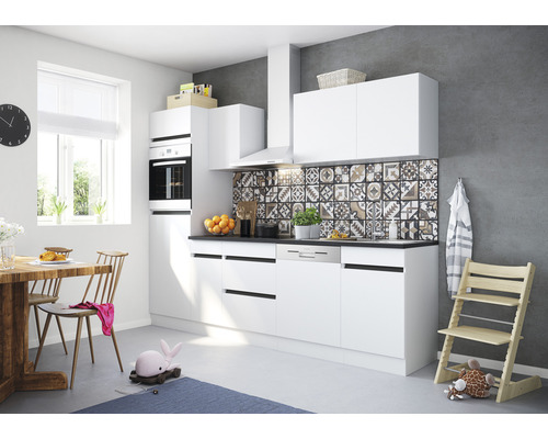 Optifit Küchenzeile mit Geräten Luca932 270 cm Frontfarbe weiß matt Korpusfarbe weiß zerlegt