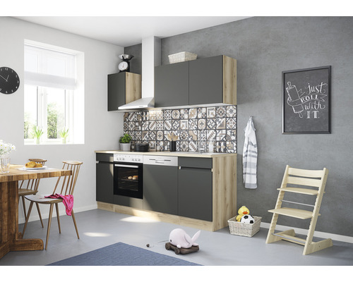 Optifit Küchenzeile mit Geräten Noah420 210 cm Frontfarbe anthrazit matt  Korpusfarbe wildeiche zerlegt - HORNBACH Luxemburg