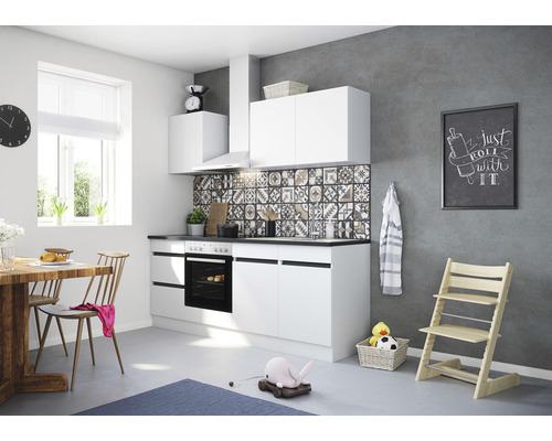 Optifit Küchenzeile mit Geräten Luca932 210 cm Frontfarbe weiß matt Korpusfarbe weiß zerlegt