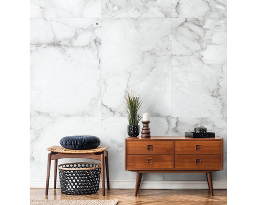 Intérieur décoratif avec commode et revêtement mural en marbre
