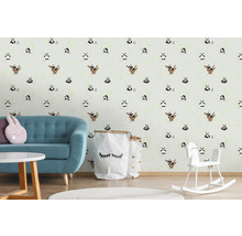 Papier peint intissé 38142-1 Little Love panda & bambous vert gris