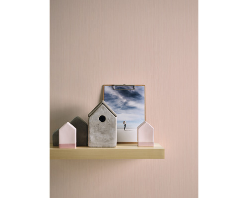 Dekorative Häuser und eine Fotografie auf einem Regal