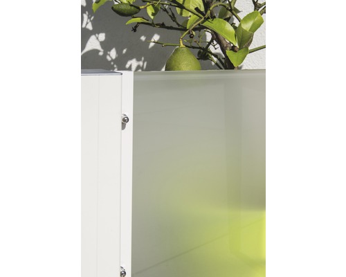 Gros plan d''une armoire d''extérieur blanche avec une plante dessus