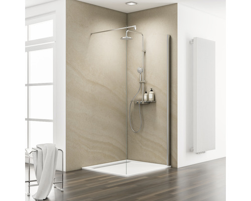 Douche à l'italienne SCHULTE MasterClass ExpressPlus 90 cm couleur du profilé chrome décor de vitre verre transparent avec verre antitache butée de paroi latérale à gauche butée de paroi latérale à droite