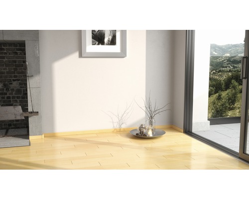 Intérieur avec cheminée, parquet, décoration et vue sur la nature