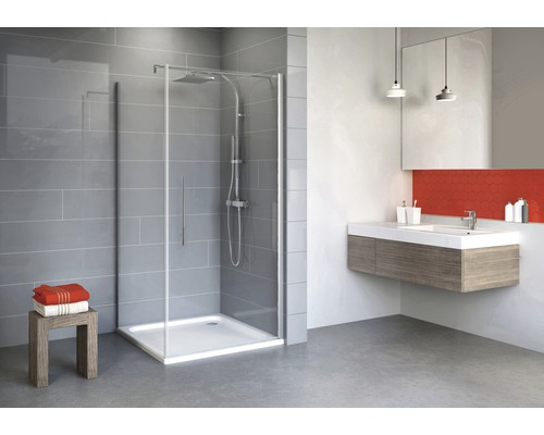 Porte de douche avec paroi latérale avec porte pivotante SCHULTE Alexa Style 2.0 ExpressPlus 80 x 80 cm couleur du profilé aluminium décor de vitre verre transparent avec verre antitache poignée barre