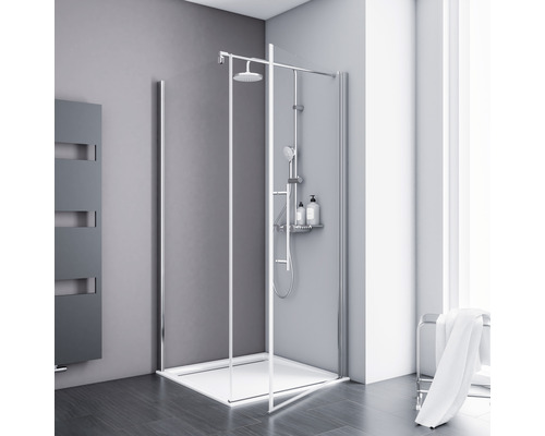 Porte de douche avec paroi latérale avec porte pivotante SCHULTE Alexa Style 2.0 ExpressPlus 90 x 90 cm couleur du profilé aluminium décor de vitre verre transparent avec verre antitache poignée barre