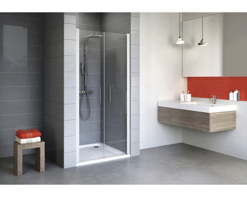 Duschtür in Nische mit Pendeltür SCHULTE Alexa Style 2.0 ExpressPlus 90 cm Profil aluminium Klarglas schmutzabweisende Glasbeschichtung Duschtür in Nische mit Pendeltür SCHULTE Alexa Style 2.0 ExpressPlus 90 cm Profil aluminium Klarglas schmutzabweisende Glasbeschichtung